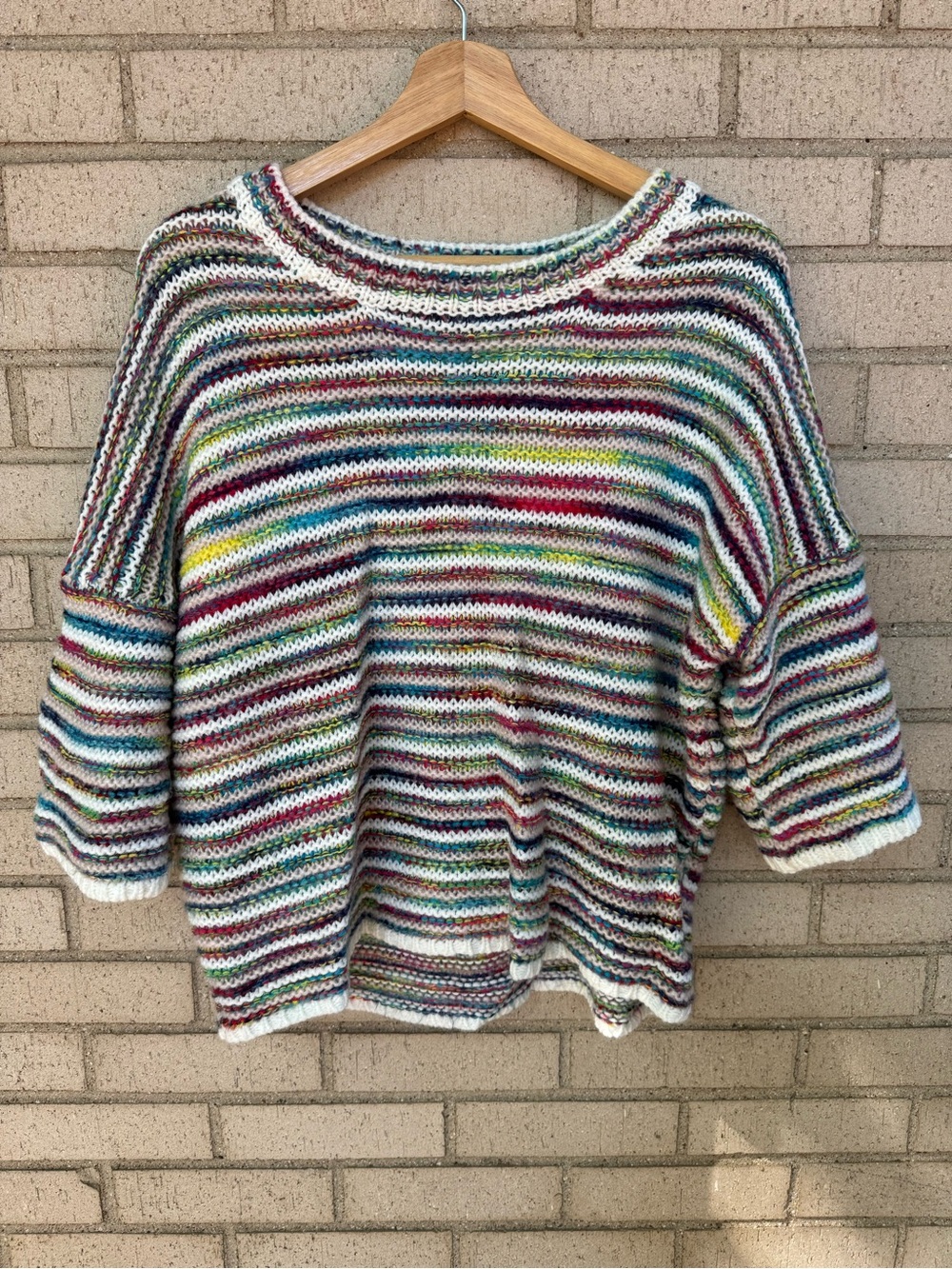 Anthropologie Dolman Short Sleeve Multicolor Rainbow Striped Sweater Medium